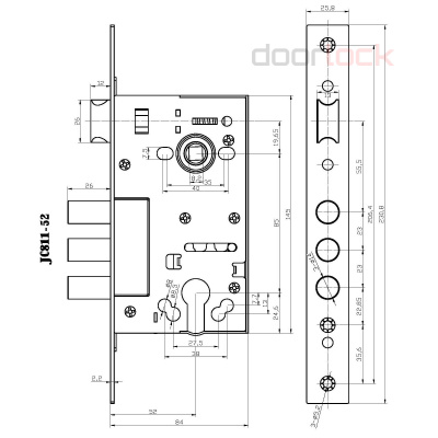 Замок дверной DOORLOCK DL8252С/52/85мм, цилиндровый