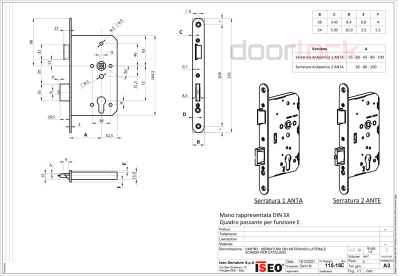 Замок дверной огнестойкий DOORLOCK DL1769/A/B/65mm/SS