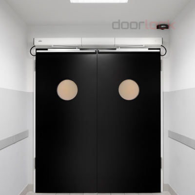 Привод распашной GEZE TSA 160NT IS для 2-х створчатой двери с роликовыми тягами, серебристый