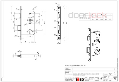 Замок дверной огнестойкий DL 1769/B/55mm/SS
